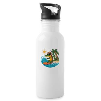 Drôle cool de surf d’alligator. Surfs d’alligator - Gourde avec paille intégrée - blanc - Droite