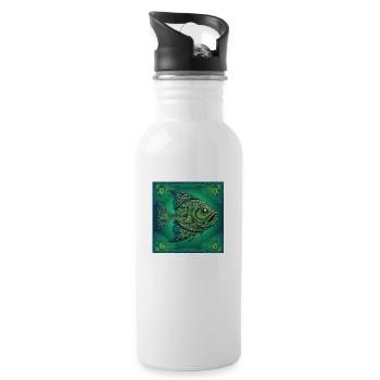 Piranha Fisch Allesfresser - Trinkflasche mit integriertem Trinkhalm - Weiß - Rechts