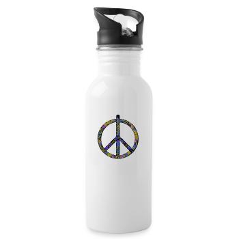 Abstract Harmony: Yellow-Blue Peace Rush - Water bottle with straw - white - Right