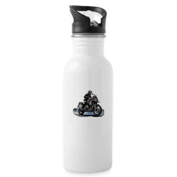 Biker auf grauen Motorrad - Trinkflasche mit integriertem Trinkhalm - Weiß - Rechts