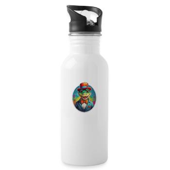 Lustiges Comic Krokodiel - Trinkflasche mit integriertem Trinkhalm - Weiß - Rechts