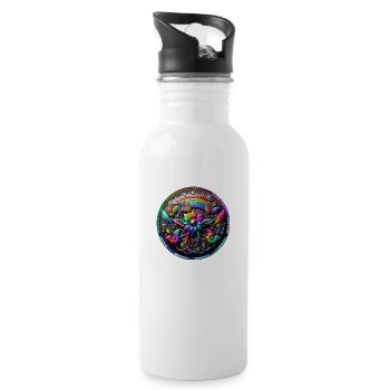 Mechanical Rainbow Flower 3 - Trinkflasche mit integriertem Trinkhalm - Weiß - Rechts