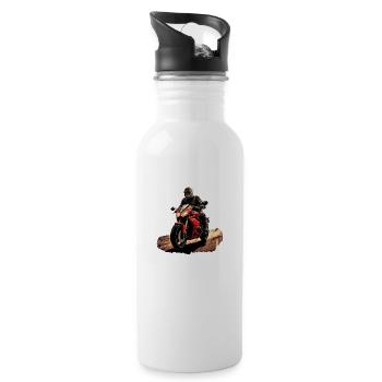 Motorradfahrer mit rotem Motorrad - Trinkflasche mit integriertem Trinkhalm - Weiß - Rechts