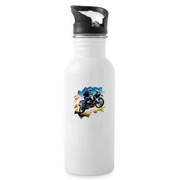 Fliegendes Motorrad - Trinkflasche mit integriertem Trinkhalm - Weiß - Rechts