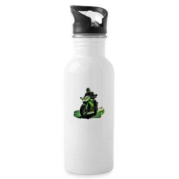 Motorradfahrer auf einem Superbike grün - Trinkflasche mit integriertem Trinkhalm - Weiß - Rechts