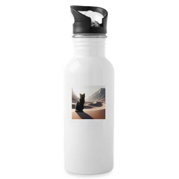 A true cat in a desert 4 - Water bottle with straw - white - Right