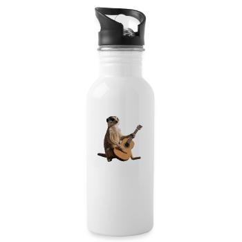 Meerkat Seated Guitar Musician - Water bottle with straw - white - Right
