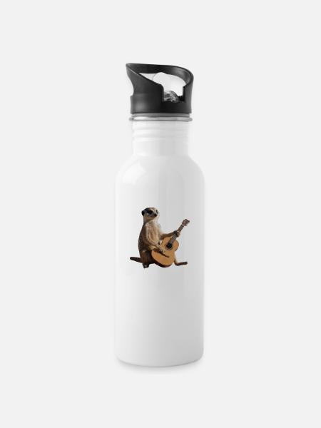 Meerkat Seated Guitar Musician - Water bottle with straw - white