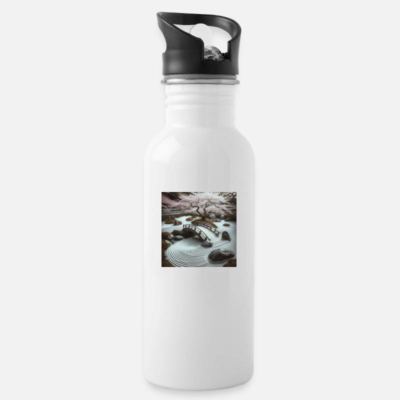 Japan Vintage Zengarten Kirschblüte - Trinkflasche mit integriertem Trinkhalm - Weiß