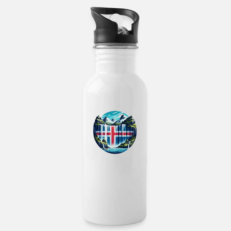 iceland Island 4 - Trinkflasche mit integriertem Trinkhalm - Weiß