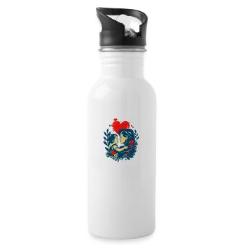 Mutter und Kind im Angesicht - Trinkflasche mit integriertem Trinkhalm - Weiß - Rechts