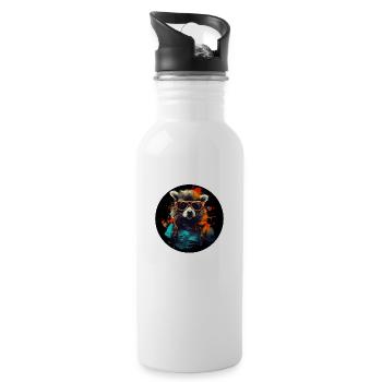 Stylish raccoon - Water bottle with straw - white - Right