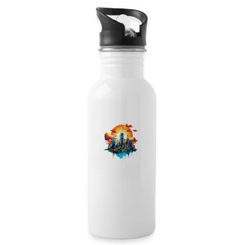 The city at sunrise - Water bottle with straw - white - Right