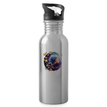 Twinkling stars in the darkness - Water bottle with straw - silver - Right