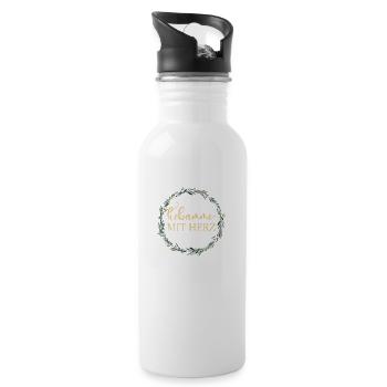 Hebamme mit Herz! Personalisierbares Design - Trinkflasche mit integriertem Trinkhalm - Weiß - Rechts