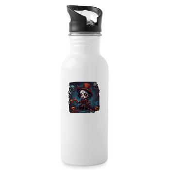 Horror Puppe / Halloween / gruselig / düster - Trinkflasche mit integriertem Trinkhalm - Weiß - Rechts