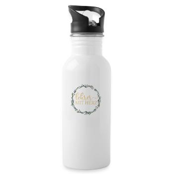 Lehrer mit Herz! Personalisierbares Design - Trinkflasche mit integriertem Trinkhalm - Weiß - Rechts