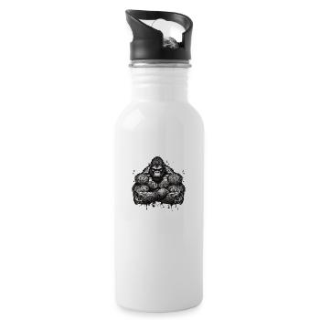 Tattoo / Tier / Kunst / cool / Comic / Gorilla - Trinkflasche mit integriertem Trinkhalm - Weiß - Rechts