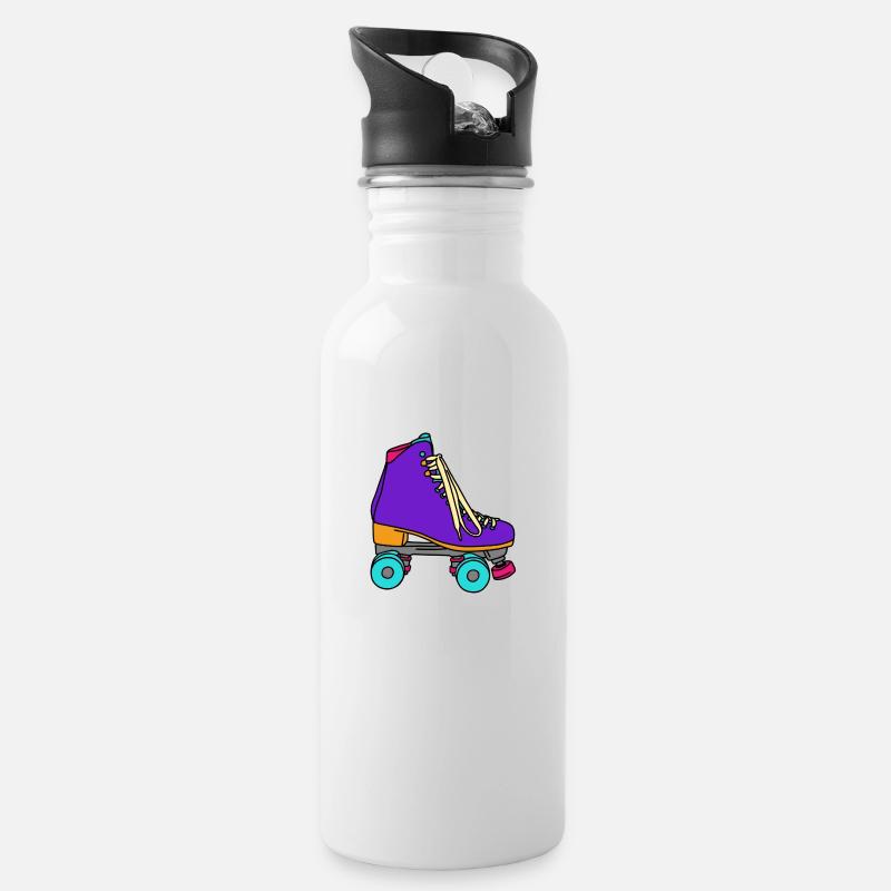 Rollschuh - Trinkflasche mit integriertem Trinkhalm - Weiß