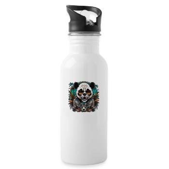 Tattoo / Tier / Kunst / cool / Comic / Panda - Trinkflasche mit integriertem Trinkhalm - Weiß - Rechts