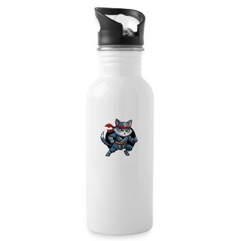Ninja Katze - Trinkflasche mit integriertem Trinkhalm - Weiß - Rechts