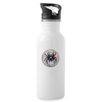 Spinne / Netz / Haustier / Kriechtier / Achtbeiner - Trinkflasche mit integriertem Trinkhalm - Weiß - Rechts