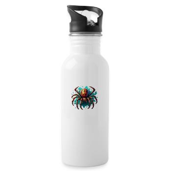 Spinne / Netz / Haustier / Kriechtier / Achtbeiner - Trinkflasche mit integriertem Trinkhalm - Weiß - Rechts