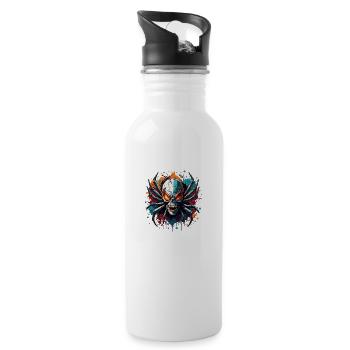 Spinne / Netz / Haustier / Kriechtier / Achtbeiner - Trinkflasche mit integriertem Trinkhalm - Weiß - Rechts