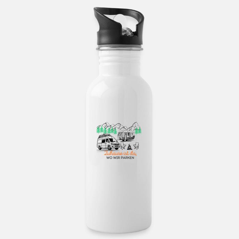Zuahuse ist da, wo Wir Parken - Trinkflasche mit integriertem Trinkhalm - Weiß