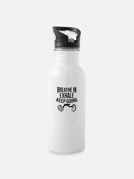 INHALE. Keep going. - Trinkflasche mit integriertem Trinkhalm - Weiß