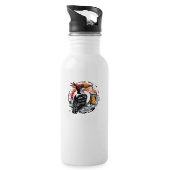 Schluckspecht - Woodpecker in the forest drinks beer - Water bottle with straw - white - Right