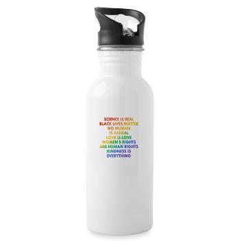 Progressive slogans in LGBTQ pride flag colours - Water bottle with straw - white - Right
