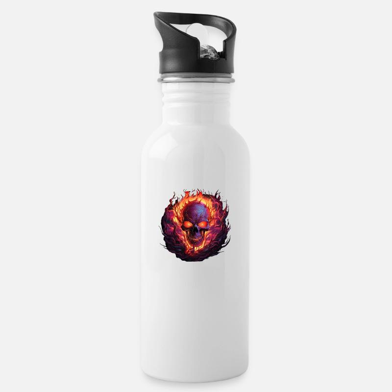 Flammenschädel der Ewigkeit - Trinkflasche mit integriertem Trinkhalm - Weiß