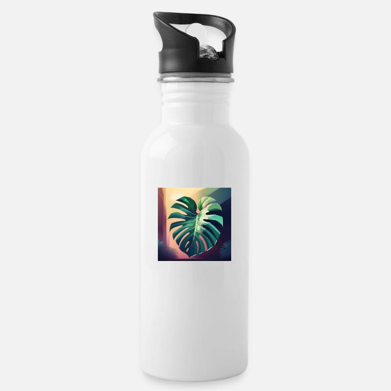 Monstera Leaf - Trinkflasche mit integriertem Trinkhalm - Weiß