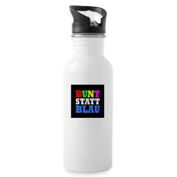 Bunt statt blau - Trinkflasche mit integriertem Trinkhalm - Weiß - Rechts