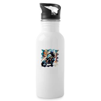 Motorrad Rennfahrer - Trinkflasche mit integriertem Trinkhalm - Weiß - Rechts