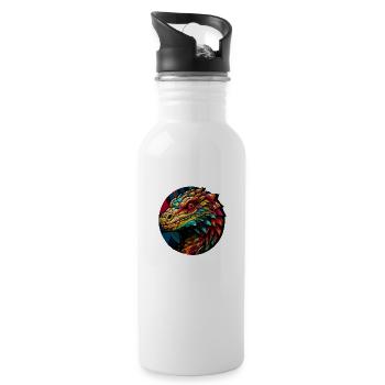 Abstrakte Eidechse T-Shirt | Geometrisches Design - Trinkflasche mit integriertem Trinkhalm - Weiß - Rechts