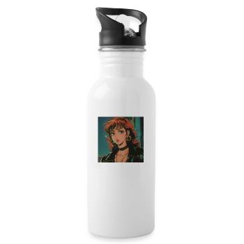 80er Jahre Anime Mädchen beruhigender hochwertiger Modedruck - Trinkflasche mit integriertem Trinkhalm - Weiß - Rechts