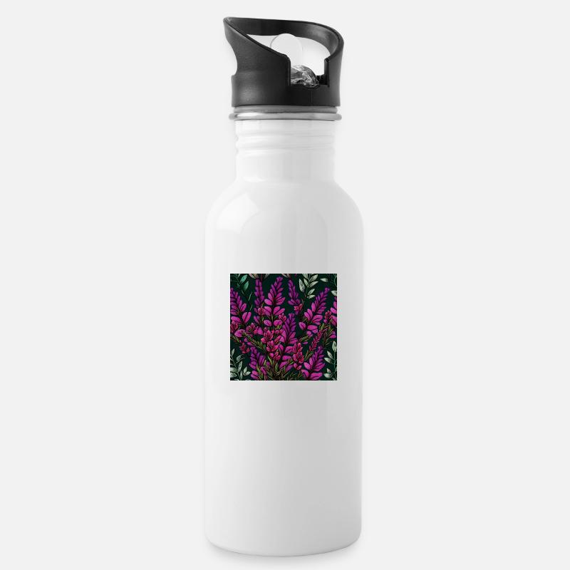 Lila Blüten - Trinkflasche mit integriertem Trinkhalm - Weiß