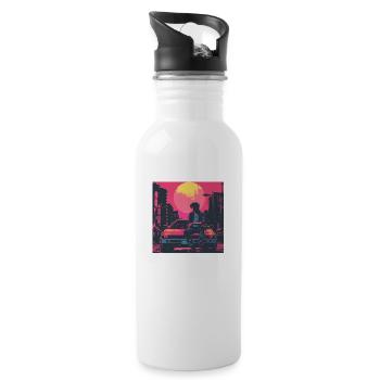 80er Jahre Anime Typ beruhigender hochwertiger Modedruck - Trinkflasche mit integriertem Trinkhalm - Weiß - Rechts