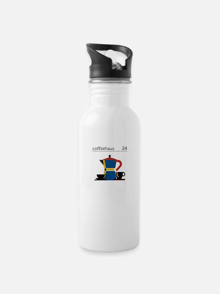 bauhaus minimalismus design bialetti kaffe - Trinkflasche mit integriertem Trinkhalm - Weiß