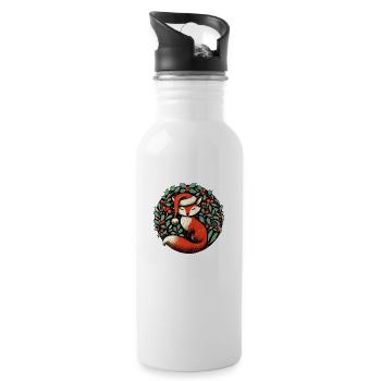 Red Fox Christmas - Water bottle with straw - white - Right