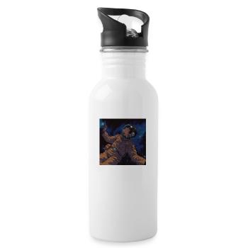 80s anime guy listening to music in space - Water bottle with straw - white - Right