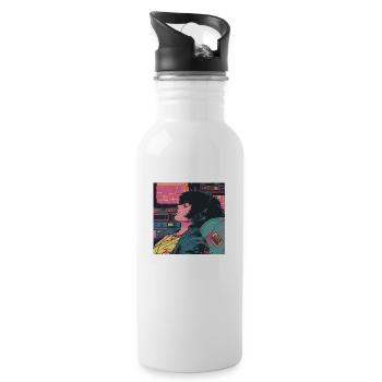 80er Jahre Anime Typ beruhigender hochwertiger Modedruck - Trinkflasche mit integriertem Trinkhalm - Weiß - Rechts