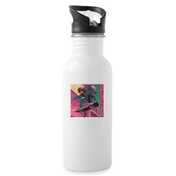 80er Jahre Anime Typ beruhigender hochwertiger Modedruck - Trinkflasche mit integriertem Trinkhalm - Weiß - Rechts