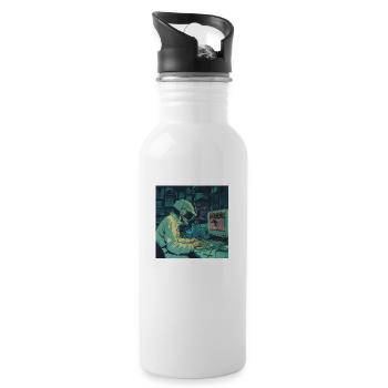 80s anime teen calming high quality fashion print - Water bottle with straw - white - Right