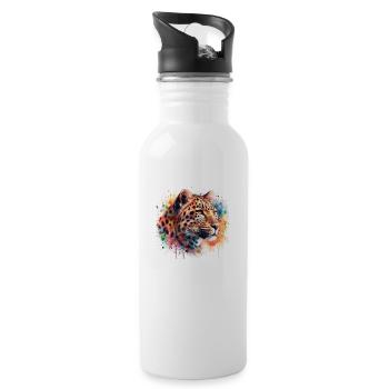 Leopard im Aquarell - Trinkflasche mit integriertem Trinkhalm - Weiß - Rechts