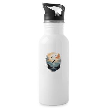 Landschaft Gemälde mit Vogel - Trinkflasche mit integriertem Trinkhalm - Weiß - Rechts