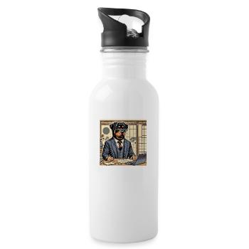 Rottweiler at the Desk - Ukiyo-e Style - Water bottle with straw - white - Right