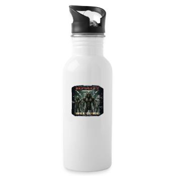 Out of Space - Refugees Welcome Design - Version5 - Trinkflasche mit integriertem Trinkhalm - Weiß - Rechts